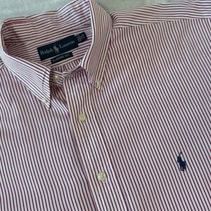 Ralph Lauren Classic Fit Striped Button Down Shirt Mens Red White